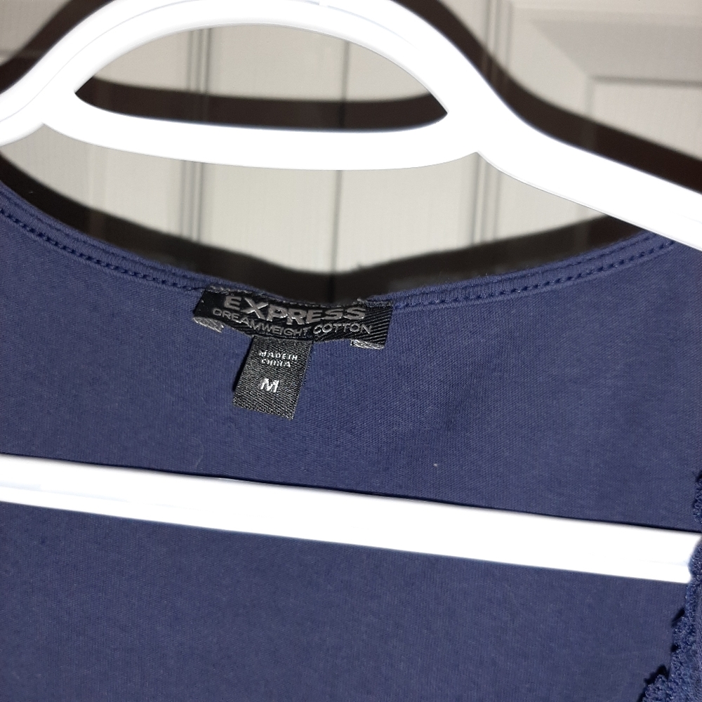 Express Dark Blue Ruffled Neck Top - Picture 3 of 5